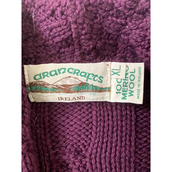 Vintage Cable Knit Cardigan Arancrafts Women XL Long Merino Wool Made in Ireland - Picture 2 of 6